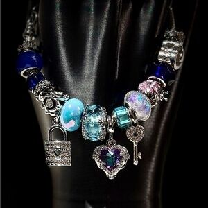 Elegant Charm Bracelet with Blue and Silver Accents